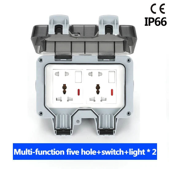 

Waterproof socket Double Multi-function five hole switch light Outdoor Wall weatherproof Socket Electrical Outlet Grounded