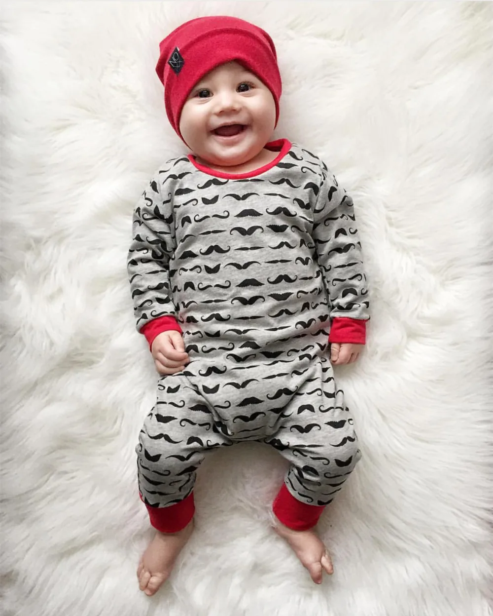 Baby Rompers Children Autumn Clothing Newborn Baby Clothes Cotton Long Sleeve Mustache Printed Baby Boy Jumpsuit     SMT-007