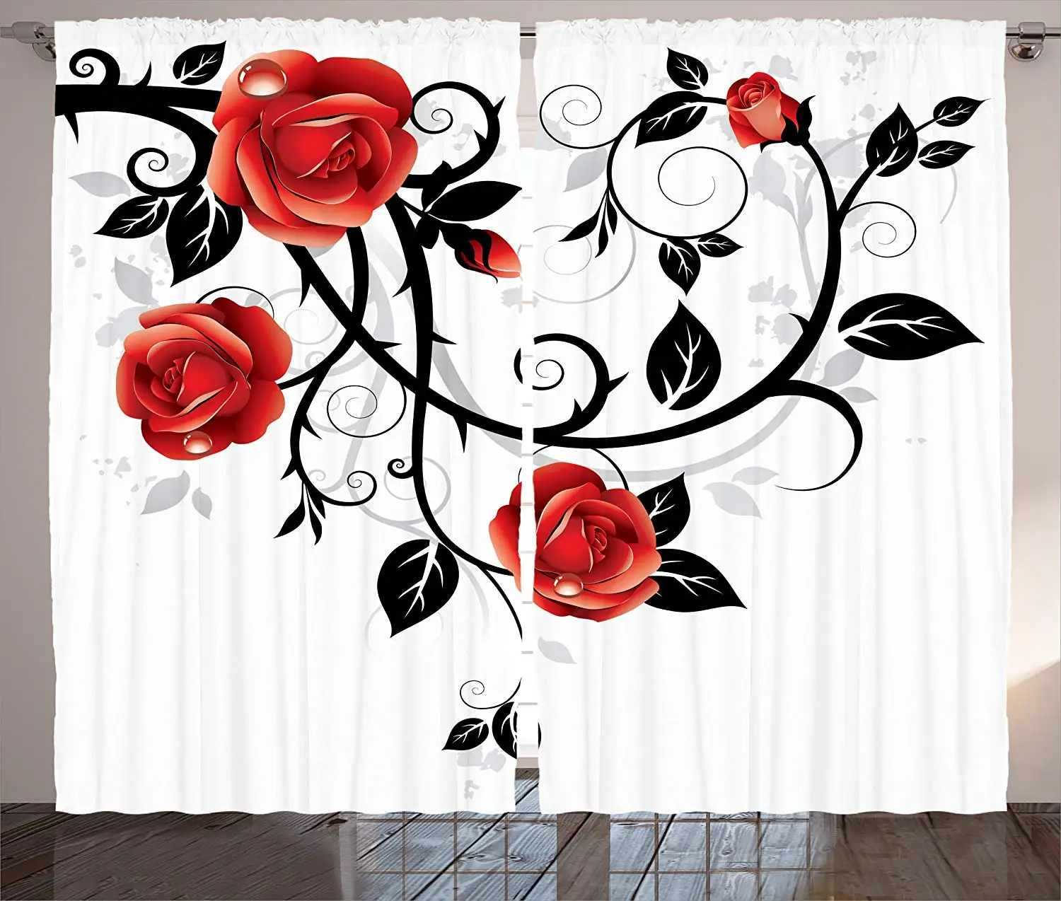 

Gothic Curtains Ornate Swirling Branches with Roses Garden Flower Grunge Style European Living Room Bedroom Window Drapes