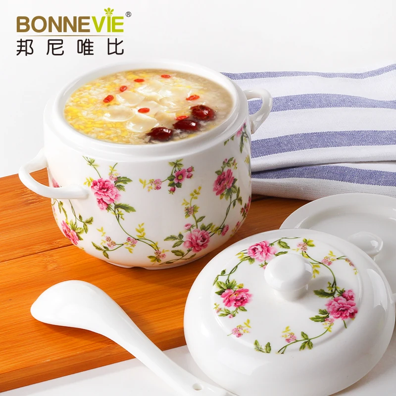 450ml 650ml Porcelain Tureen Kitchen Soup Cup Nest Dessert Slow Cooker Soup Stew Pot with Double