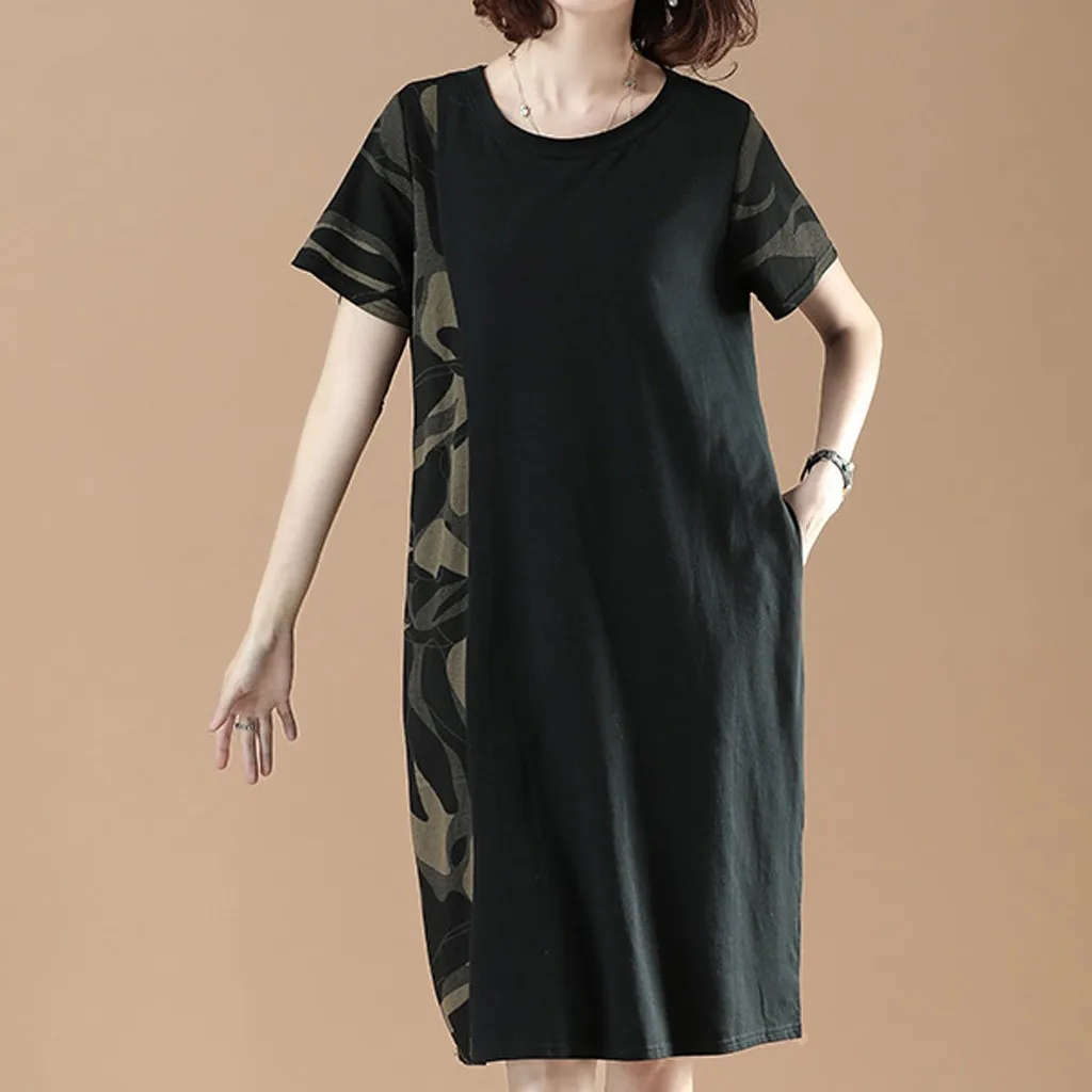

Black Women Korean Dress Vintage Office Short Sleeve Loose Women Party Dress Sexy Beach Dress Summer Clothes For Women Plus Size