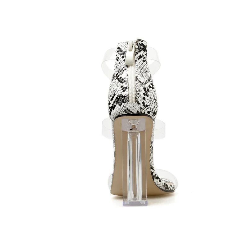 Женские прозрачные туфли на высоком каблуке 11,5 см; туфли под змеиную кожу; Фетиш; босоножки на блочном каблуке; женские туфли с ремешками в римском стиле; женские туфли-лодочки из пвх; Escarpins