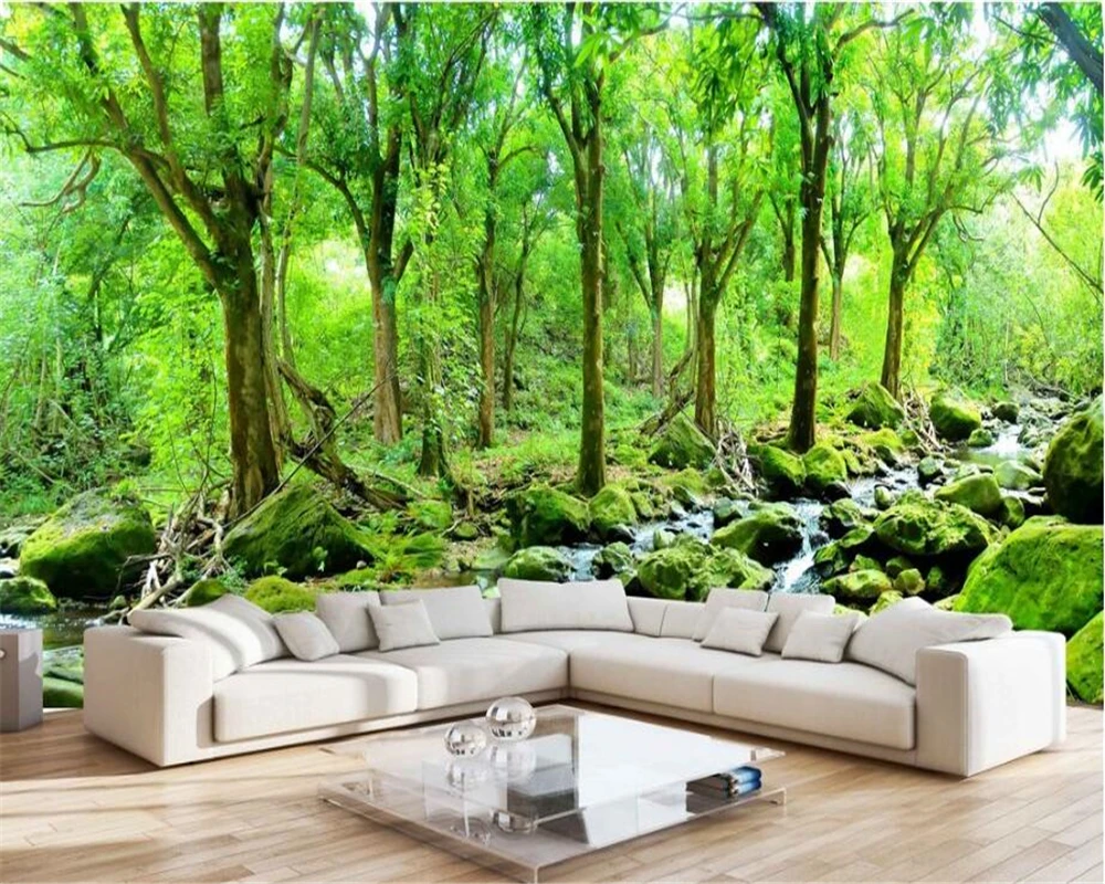 

beibehang Eye-catching personality decorative painting wall paper HD oil painting forest landscape background 3d wallpaper