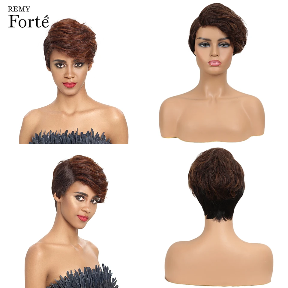 

Remy Forte Lace Real Human Hair Wigs Short 100% Brazilian Hair Wigs U Part Lace Wigs Natural Wave P4/30 Colored Refreshing Wigs
