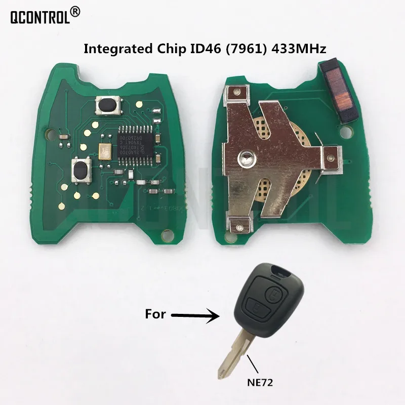 

QCONTROL Car Remote Control Key Circuit Board for PEUGEOT 206 207 ID46 PCF7961 Electric Chip 433MHz 2 Buttons