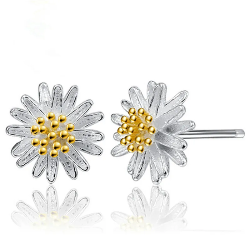 

Women earrings 8mm*8mm daisy ear nail 925 sterling silver ear stud gold-plating Fashion daisy female earring