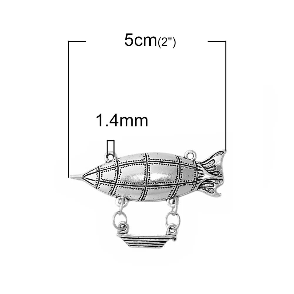 DoreenBeads цинковый сплав античный серебряный стимпанк соединители космический корабль Dirigible DIY фурнитура 50 мм(") x 34 мм(1 3/8"), 5 шт