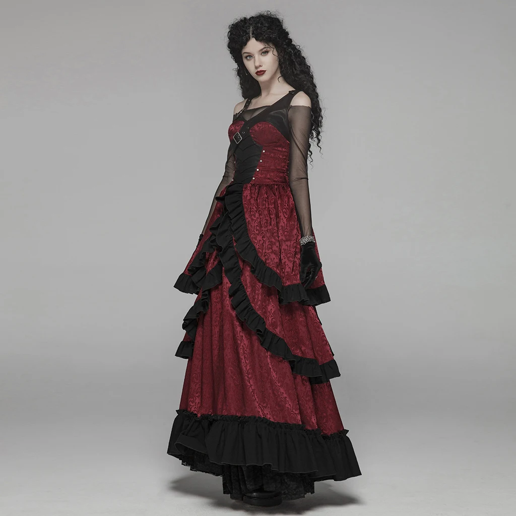 Панк рейв женские стимпанк Черное и красное великолепное викторианское длинное платье готическое Рождество Хэллоуин вечерние Клубные сексуальные макси платья