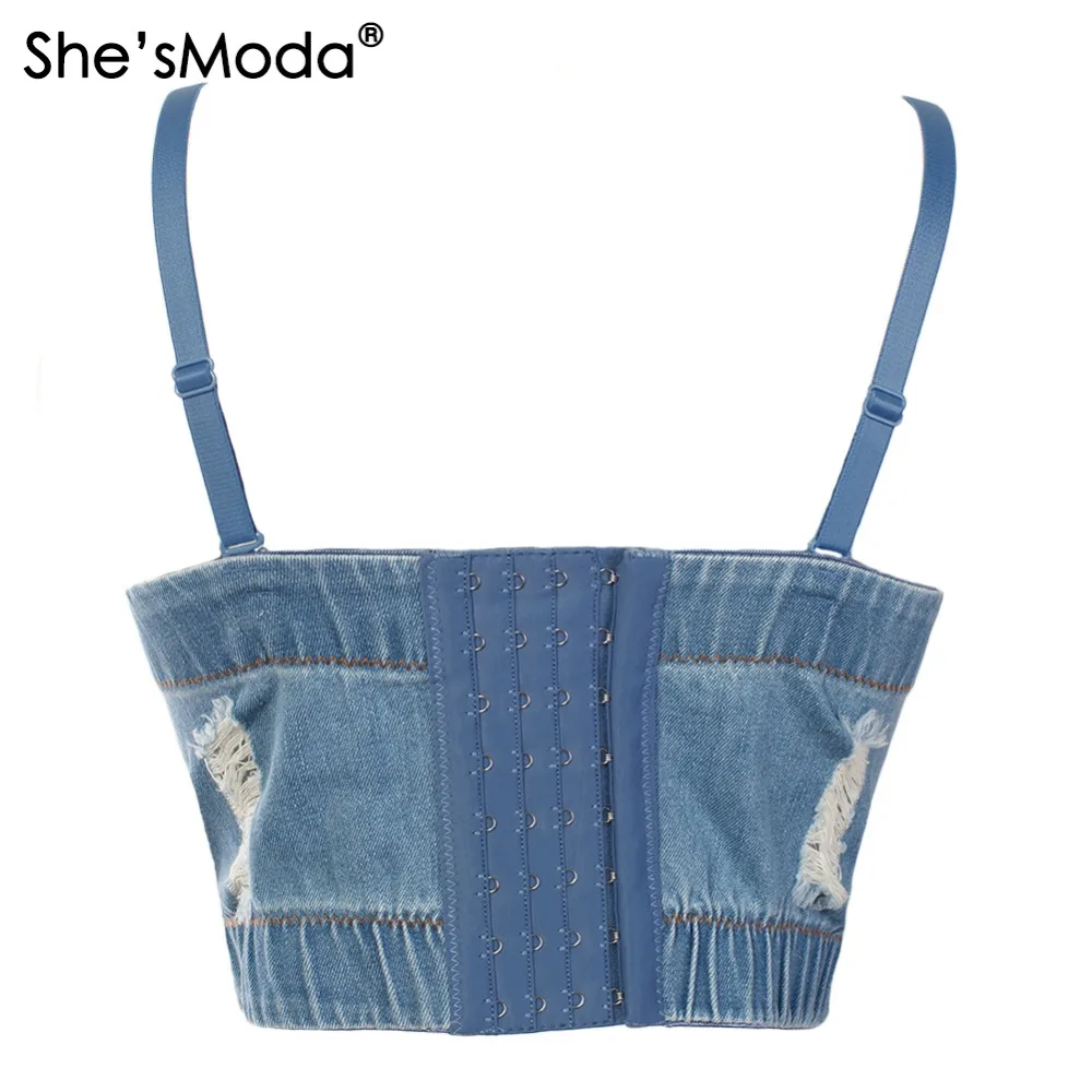 She'sModa Новый Вырез джинсовый пуш ап бюстье женский Бралетт укороченный Топ жилет