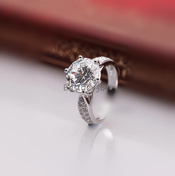 

Brand new original 1 carat 6 prongs pure silver simulation NSCD sona man made diamond ring US size from 4 to 10.5