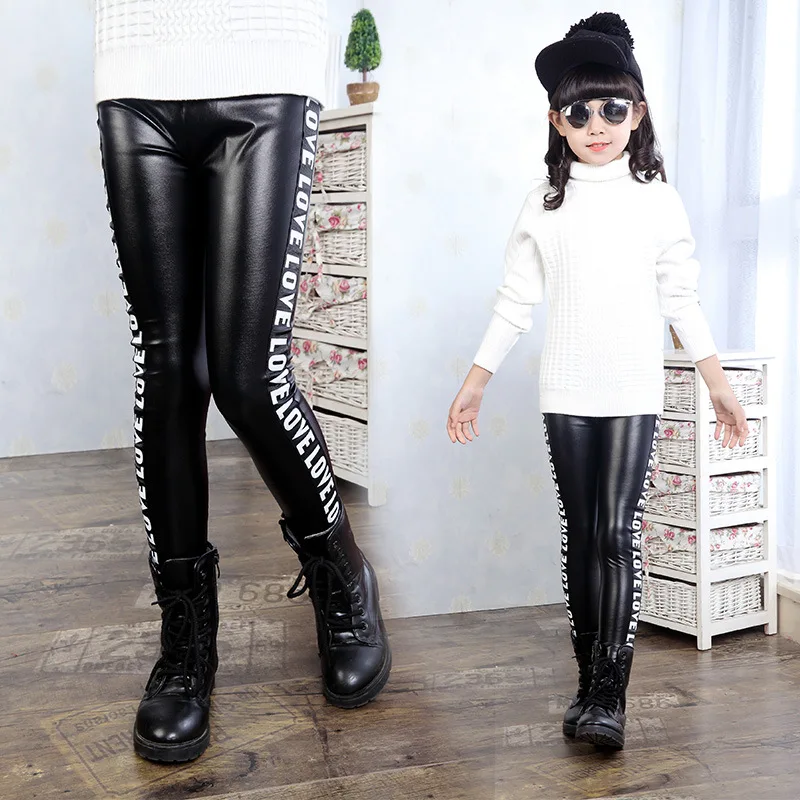 New Baby Girls Leather Pants High Quality Elastic Waist Skinny