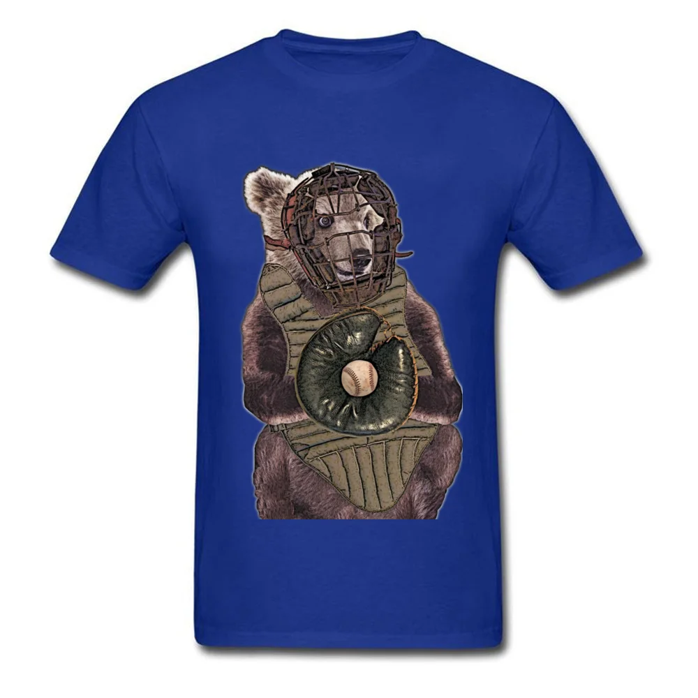 100% Cotton Men Short Sleeve Baseball Bear Catcher T-shirts Simple Style Tops Shirts Prevailing Design Round Collar Tee-Shirt Baseball Bear Catcher blue