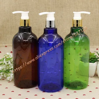 

500ml Inclined shoulder PET bottle with shiny gold/silver aluminum pump.lotion/hand wash/Shampoo/moisturizer/facial water bottle