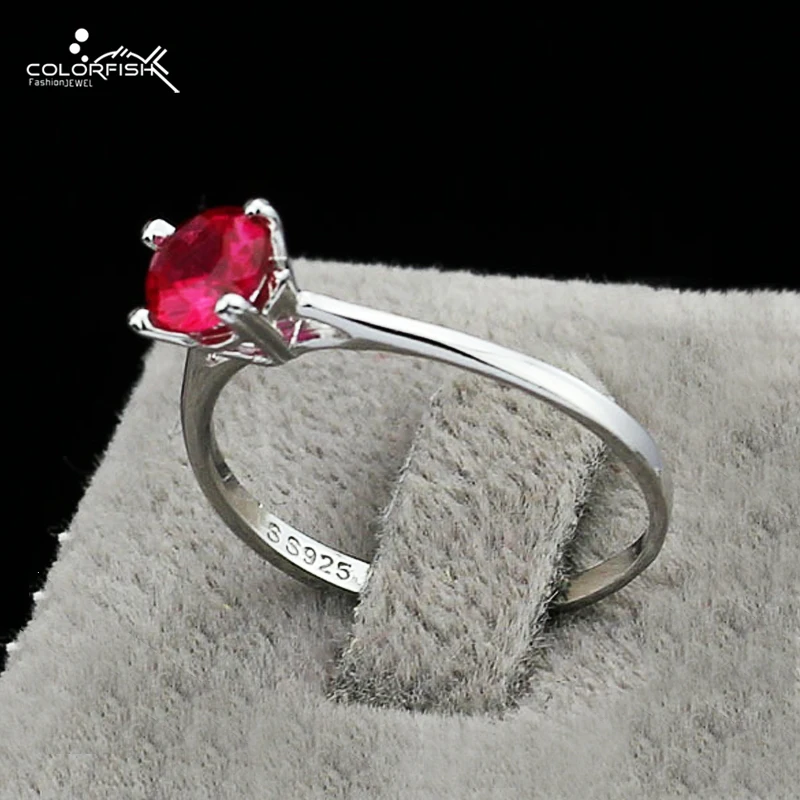 

COLORFISH Red Birthstone Solitaire Rings For Women Round 0.5 ct Stone 925 Sterling Silver Engagement Wedding Jewelry Newest Ring