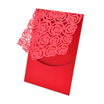 

Red laser cut rose pocket wedding invitation card