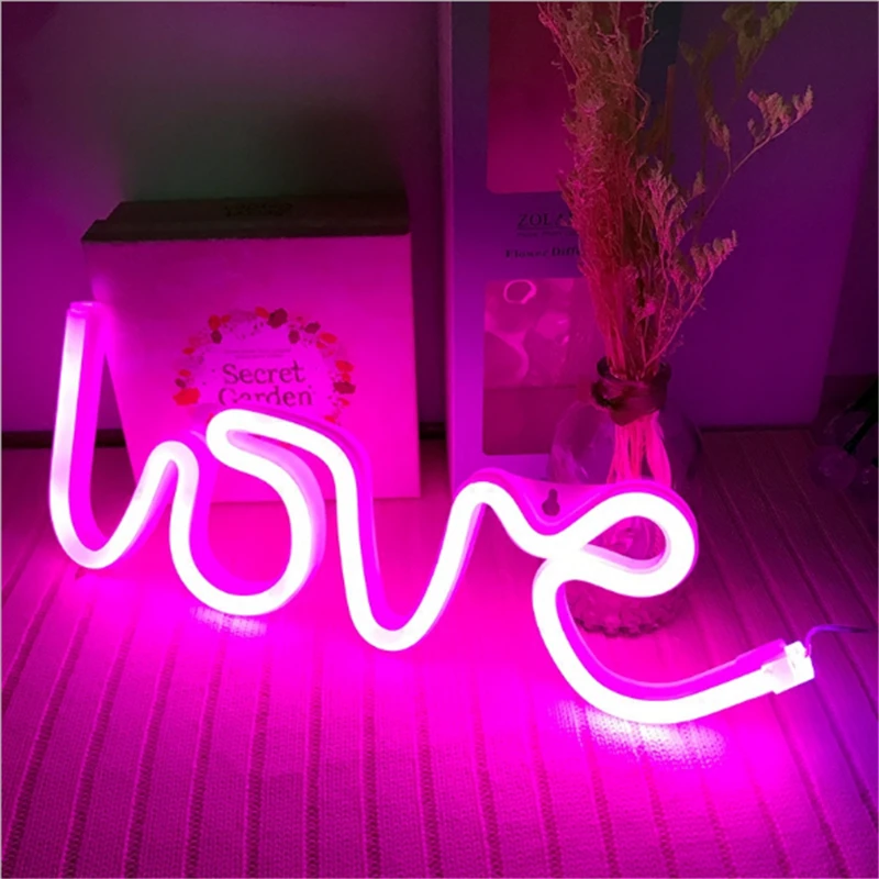 

Fantastic Neon Night Light Battery USB Charging Love Letters Heart Shaped Christmas Wedding Holiday Bedroom Led Light Decorative