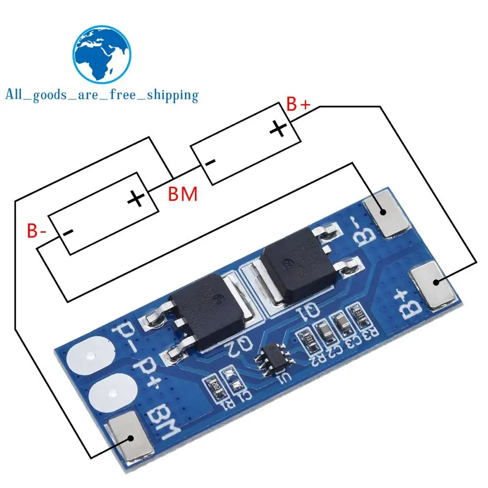 

TZT 2 series 7.4V lithium battery protection board 8A working current 15A current limit/Overcharge discharge protection