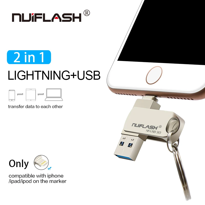 Nuiflash USB флэш-накопитель для iPhone Xs Max X 8 7 6 iPad 16/32/64/128 ГБ флеш-накопитель USB флэш-накопитель "молния" езды на автомобиле