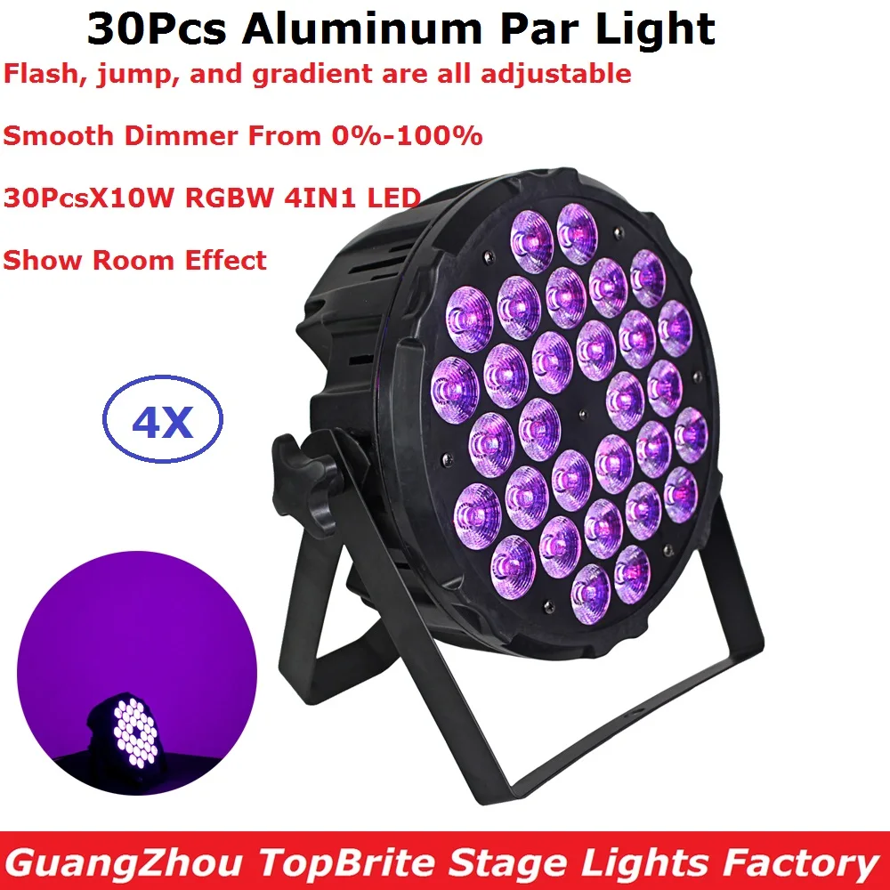 

4XLot Aluminum Shell 30X10W RGBW Quad Color LED Par Lights DMX Stage Lights Professional Flat Par Cans For Party KTV Disco DJ