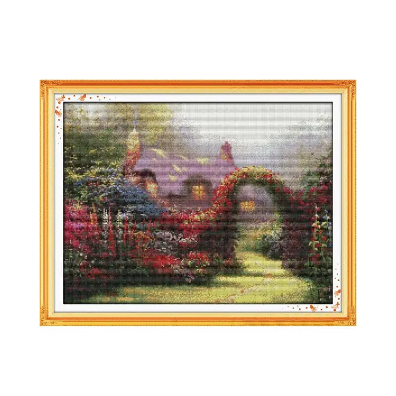 

Joy Sunday Garden Hut Beautiful View Cross Stitch Kit, Handmade DIY Kit Embroidery Sewing Wall Decoration Hanging Picture