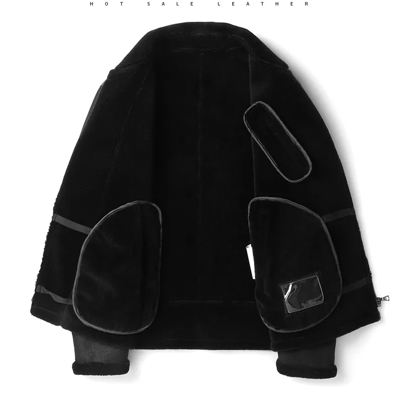 Куртка из натуральной кожи, мужская зимняя куртка из настоящей овчины, пальто для мужчин, шерстяная меховая подкладка, мотоциклетная куртка, Chaqueta T-12-1801MY1895