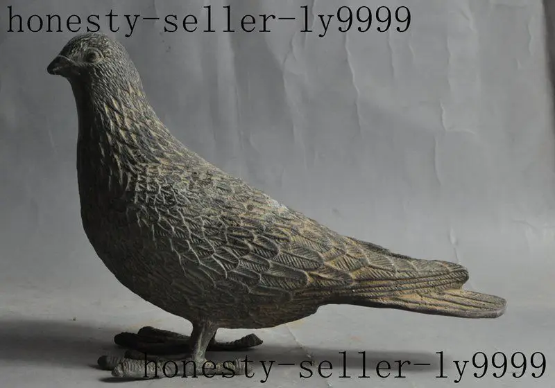 

statue 8" old chinese fengshui bronze animal Pigeon Dove of peace bird statue Sculpture
