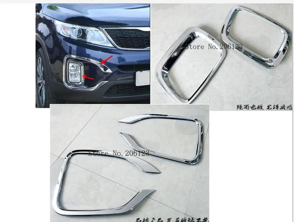 

Car front fog light lamp detector frame stick styling ABS Chrome cover trim hoods parts molding parts for Kia Sorento 2013 2014