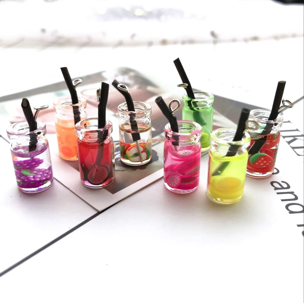 

30*10mm 10pcs/lot simulation of fruit juice glass kawaii Key ring earrings charms free shipping charms DIY