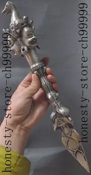 

Crafts statue old Tibet silver Dorje Phurpa Pestle Vajra Horsehead Instruments used statue Halloween