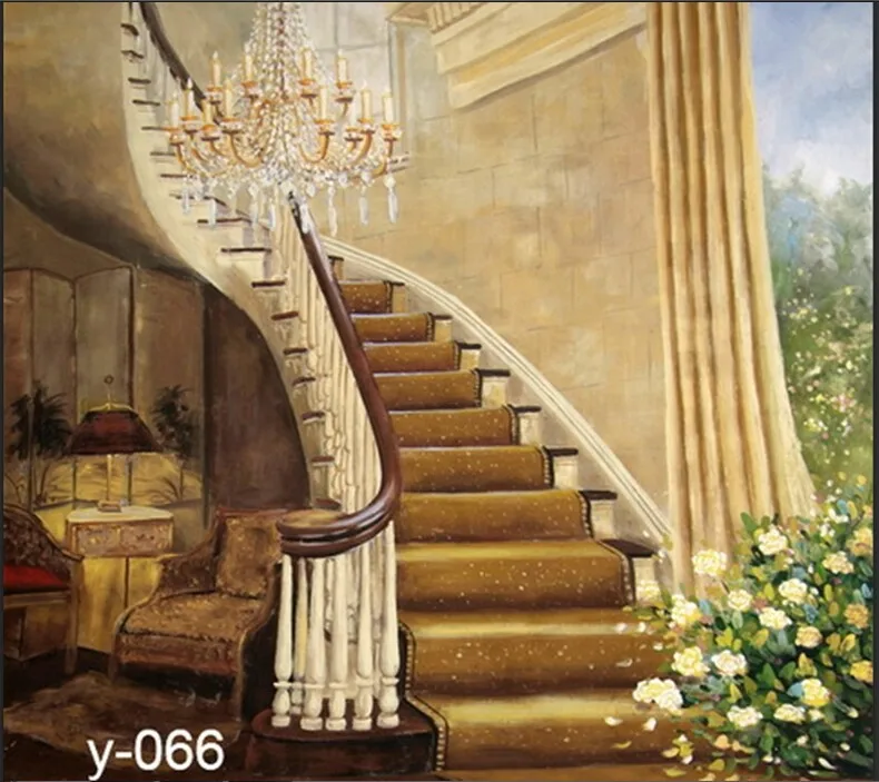 

10ft*10ft Interior Stairs, Hand Painted Muslin PhotographyBackdrops, Studio Background. Good Quality