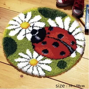 

Latch Hook Rug Kits DIY Needlework Unfinished Crocheting Rug Yarn Cushion Mat Ladybird Flowers Embroidery Carpet Free Shipping