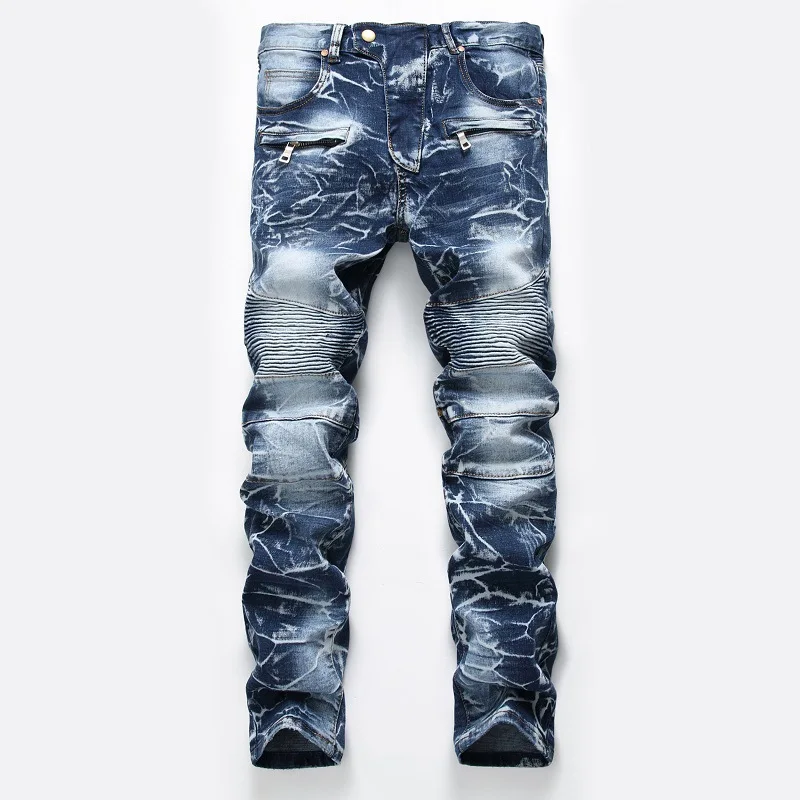 QUNABO, брендовые джинсы, Новое поступление, Ретро стиль, ностальгия, прямые джинсы, модные, плиссированные, уличные, байкерские, повседневные, джинсовые штаны, 28-42 - Цвет: Blue