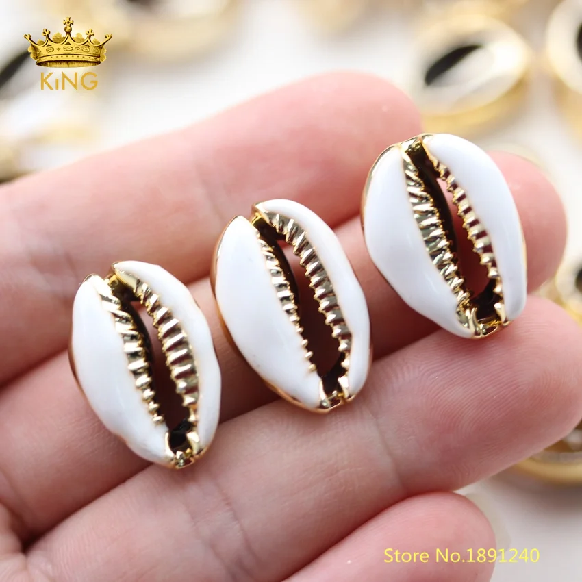 

20pcs/lot Seashell Shell Charms,Undrilled Cowrie Shell Spacer Beads DIY Bracelet,White Shell Plated Gold Back Connectors YZ01
