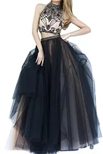 Setwell Two Pieces Long Prom font b Dress b font Crystal Beaded High Neck Sleeveless Tulle