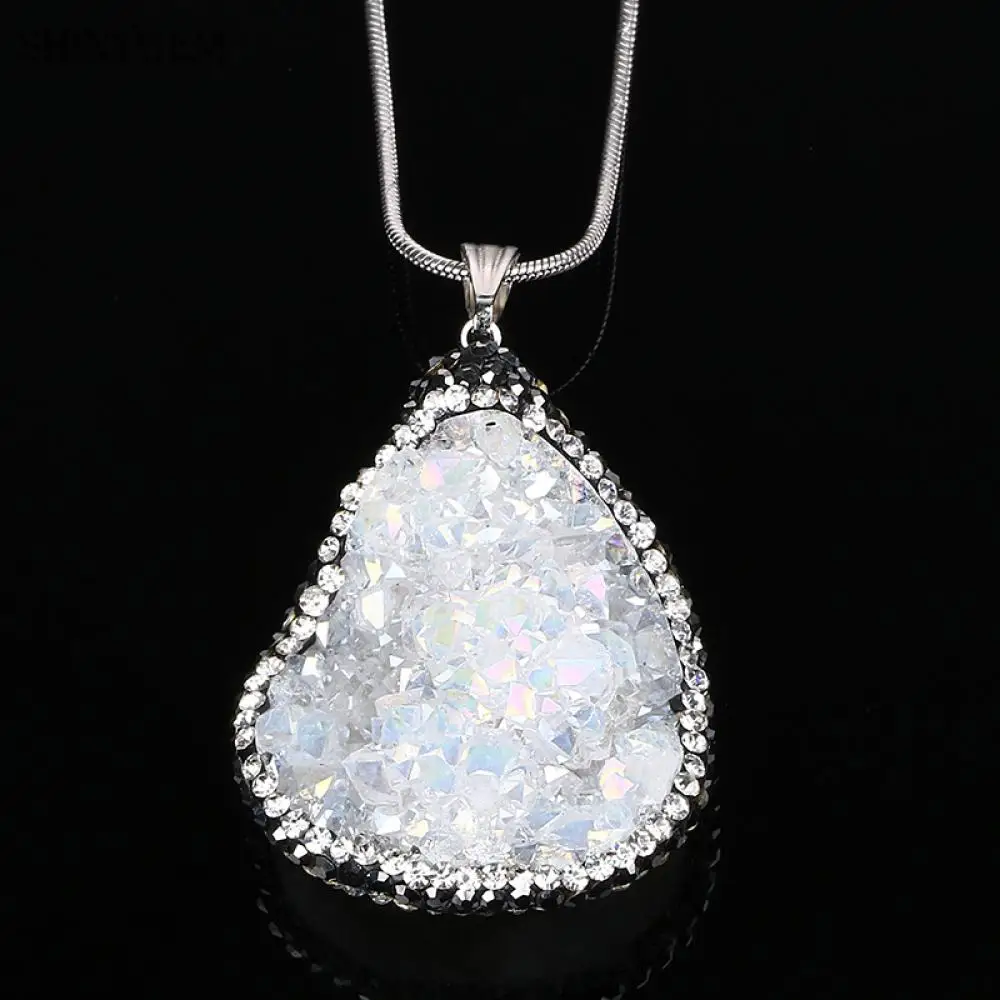 ShinyGem, большое ожерелье из друзы, кубический циркон, нестандартный минеральный кристалл, ожерелье с подвеской, бразильское ожерелье друзы, s для женщин