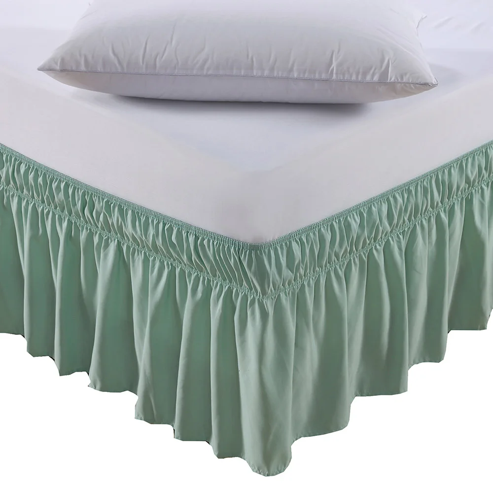 Эластичная юбка для кровати с оборками, легко снимается, устойчива к выцветанию, однотонные юбки для кровати, качественная ткань для отелей - Цвет: Light Green
