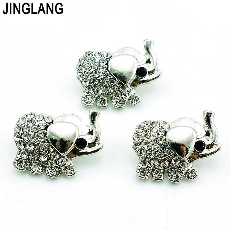 

JINGLANG Fashion Interchangeable 18mm Ginger Snap Button White Rhinestone Elephant Bracelet/Necklace Accessories