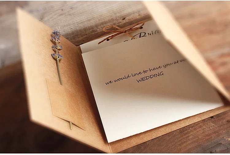  Kraft Pocket Wedding Invitations Rustic Wedding Invites Custom Wording Print - Set of 50 pcs - 32846339094