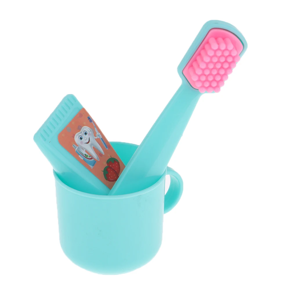 Doll House Miniature Household Toiletries Set Toothbrush Teeth Soap For 25cm Mellchan Doll Accs 6Pcs Green 