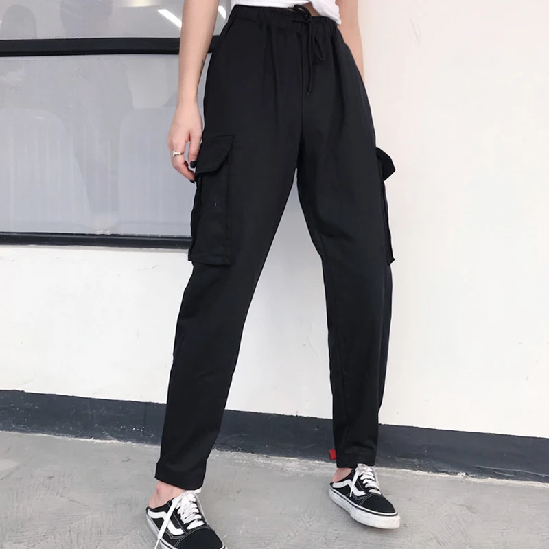 

2019 Big Pockets Cargo pants women High Waist Loose Streetwear pants Baggy Tactical Trouser hip hop high quality joggers pants