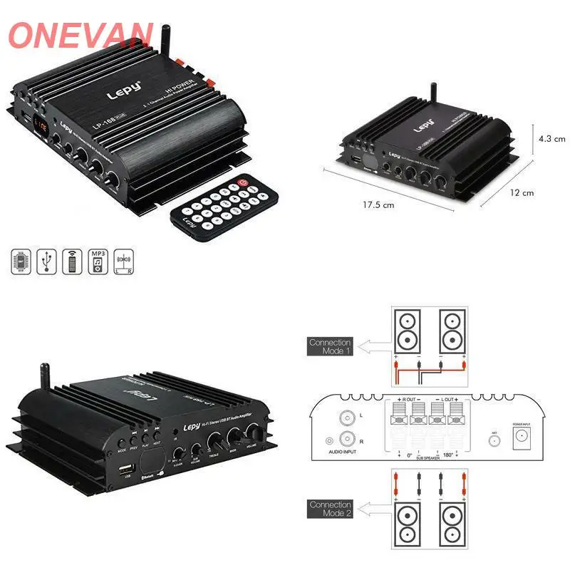 

Lepy LP-168 Plus Digital Stereo Audio Power Amplifier HiFi Car Player Bluetooth 2.1 Channel IR 2x 45W 1x 68W USB MP3 MP4 DVD AMP