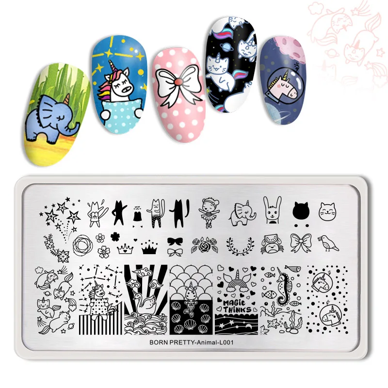BORN PRETTY Animal прямоугольные пластины для штамповки ногтей милые кошки Дизайн Ногтей изображение трафарет животная тема L003 - Цвет: Animal-L001