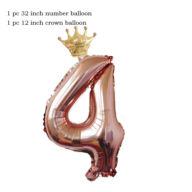 32 дюйма, розовое золото, цифра, номер, фольгированные шары, Мини Золотая Корона, воздушный шар с днем рождения, Детские праздничные украшения детский душ, поставка - Цвет: 4