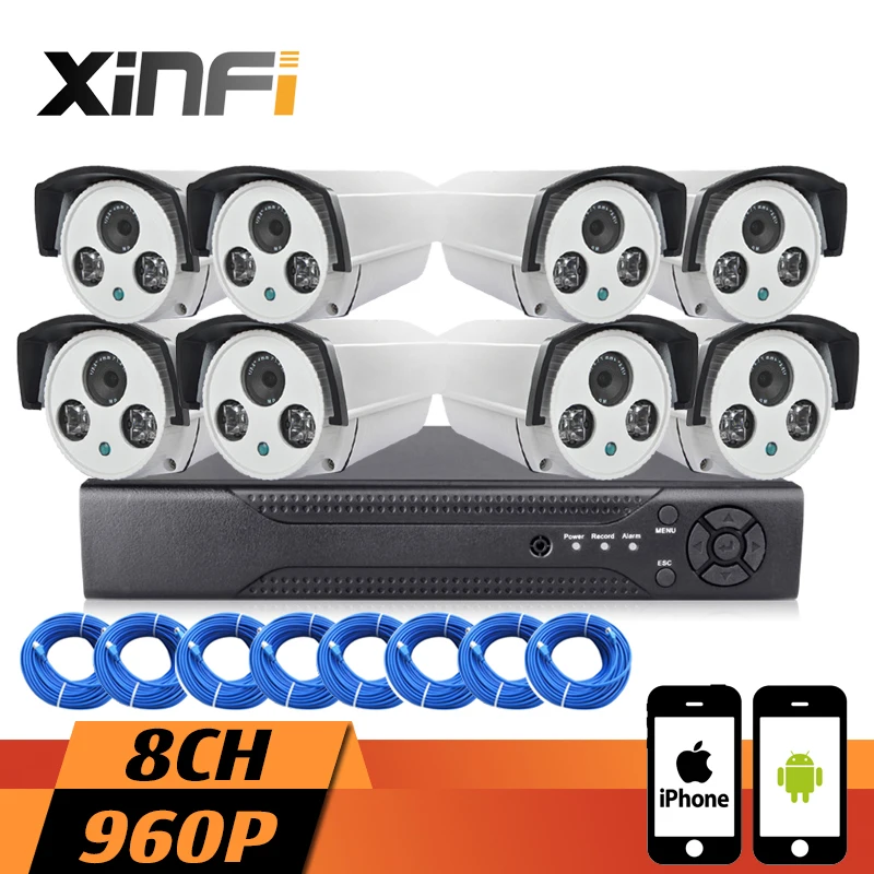 Xinfi 8ch CCTV Системы HDMI NVR 1080 P сети видео Регистраторы 960 P камеры видеонаблюдения HD 1.3mp дома безопасности IP Камера системы комплект