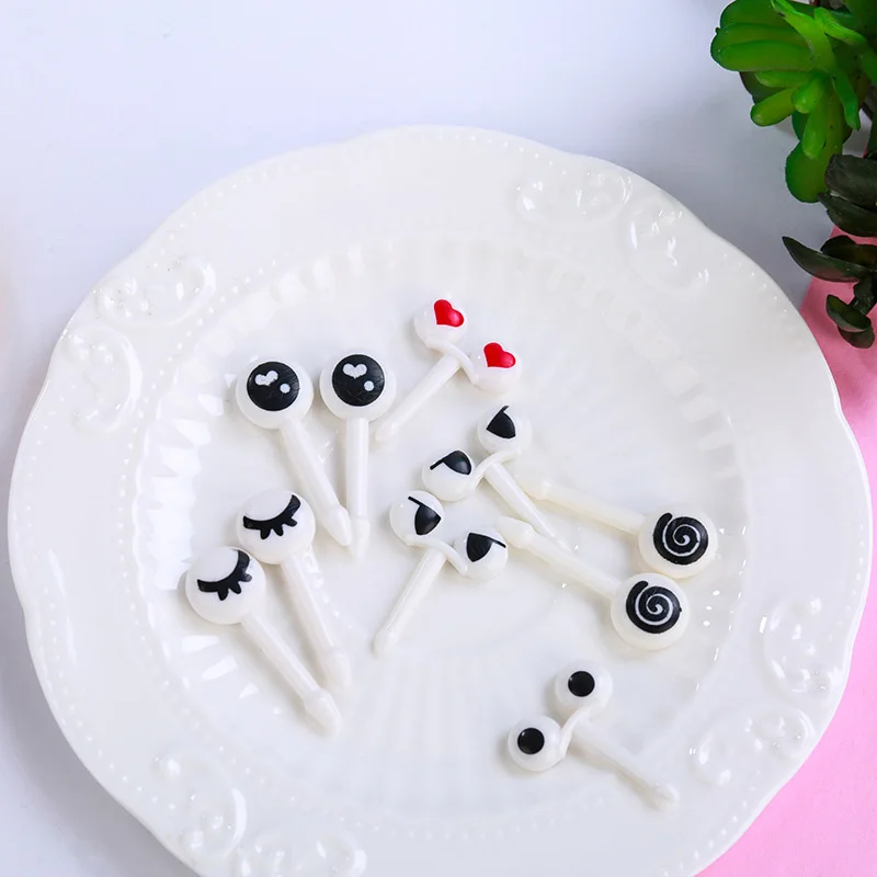 10 Pcs//Set Fruit Forks Mini Cartoon Eye Toothpick Children Snack Dessert Forks