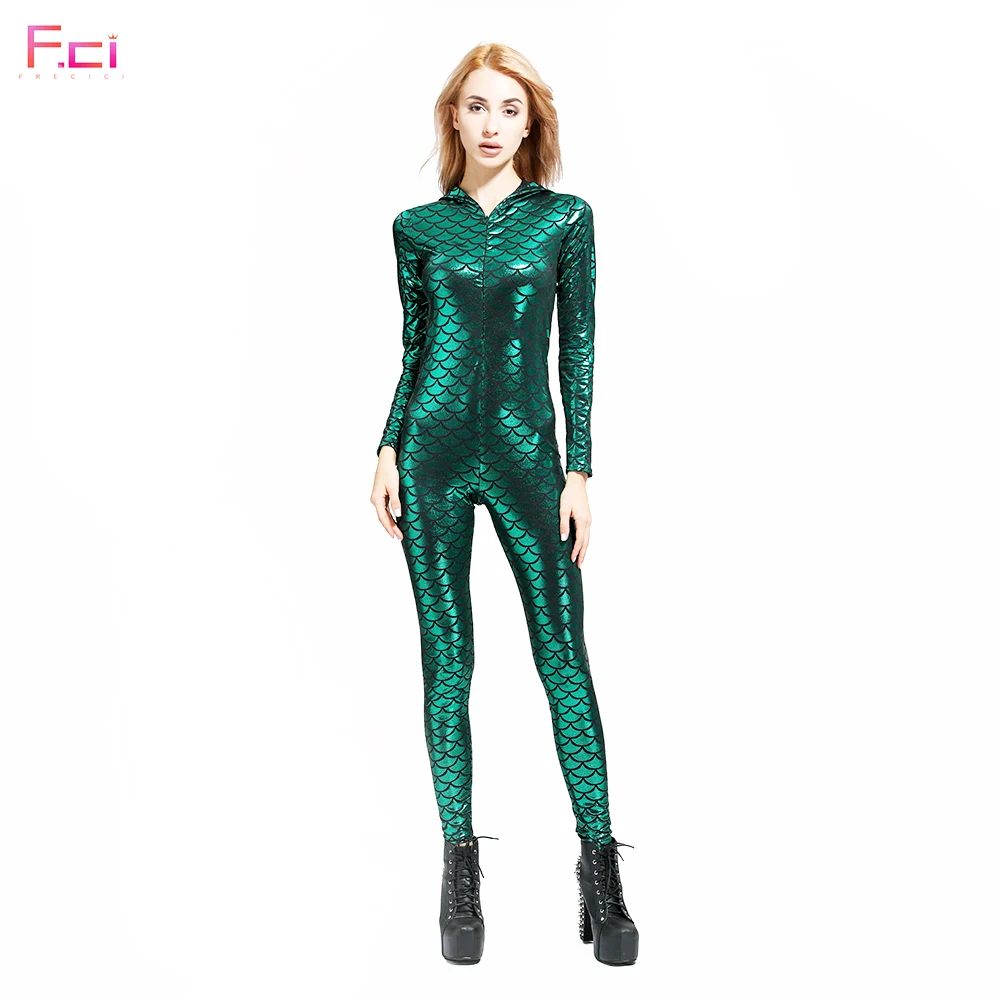 3D Mermaid Scale Jumpsuit Rompers Long Sleeve Hooded Jumpsuit Long Plus
