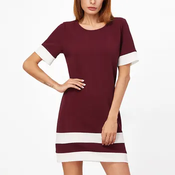 

Women Short Sleeve Patchwork Dress Nice Autumn Fashion O Collar Buttons Mini Shirt Dresses Female Casual Loose Vestidos 7Q1721
