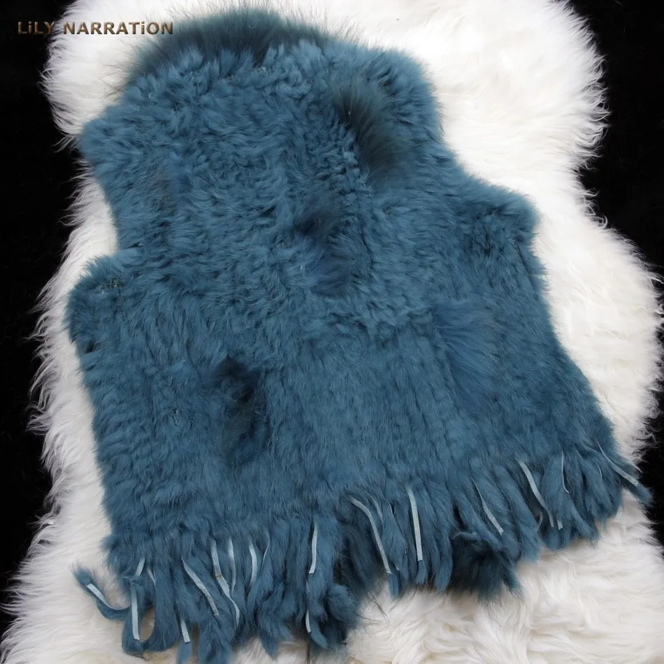 HSPL Fur Vest Real Rabbit Women Gilet With Fur Trimming Tassels Female Waistcoat Lady Real Fur Gilet Colete Feminino De Inverno long down puffer coat