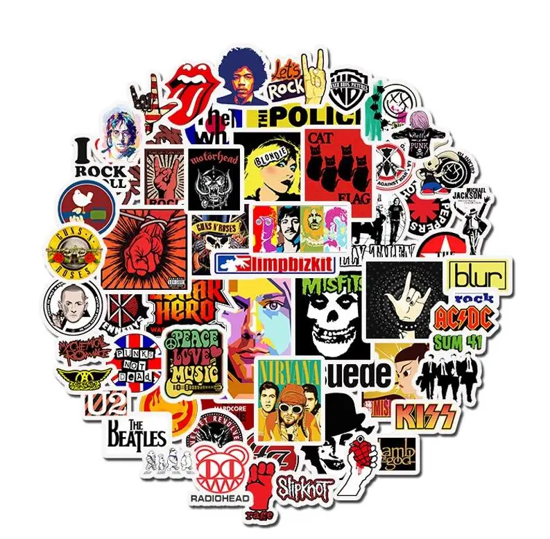 50 PCS Rock Sticker Music Retro Rocking Roll Band Graffiti JDM Stickers to DIY Guitar Laptop Luggage Skateboard Car Snowboard - Цвет: Multi