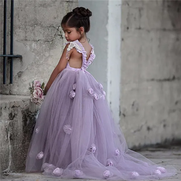 Новые Платья с цветочным узором для девочек, розовые платья для первого причастия для девочек, бальное платье, пышные платья с бусинами и облаками, Vestido De Daminha - Цвет: Photo Color
